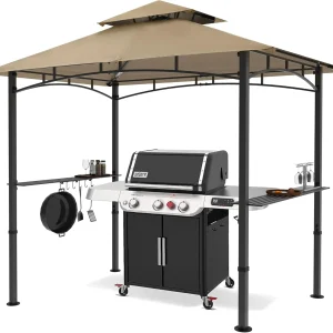 Outdoor Barbecue Shelter Canopy With LED Lights, 8 Feet By 5 Feet, Gray