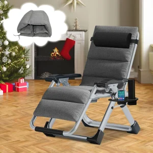 NAIZEA Zero Gravity Chair With Removable Cushion, Cup Holder, and Black Color
