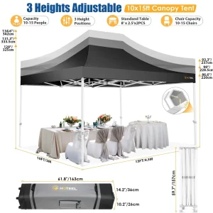 HOTEEL Heavy Duty Pop-Up Canopy Tent 10x15, 4 Sidewalls, Black