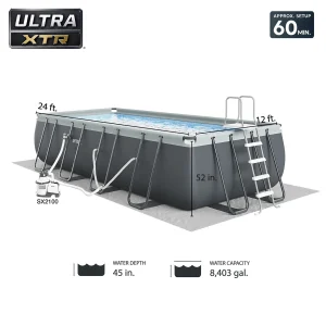 INTEX Ultra XTR Above Ground Pool 24ft x 12ft x 52in With 2 Floating Recliners And Mega Chill II Cooler