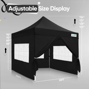 Quictent 10 x 10 ft Pop-Up Canopy Tent With Reflective Top, Fluorescent Rope And Vented Top