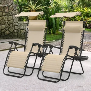 MoNiBloom Zero Gravity Reclining Chairs Set Of 2 With Canopy Shade And Headrest, Black - 330 lbs