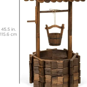 Best Choice Products Rustic Wooden Wishing Well Planter With Hanging Bucket - 21.5 x 21.5 x 45.5 in