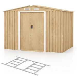 8' x 6' Metal Storage Shed With Wood Grain Finish, Base Floor And 4 Vents