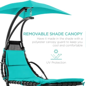 Best Choice Products Outdoor Hanging Steel Chaise Lounge Chair With Canopy, Charcoal Gray - SKY5871