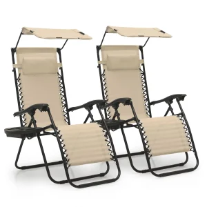 MoNiBloom Zero Gravity Reclining Chairs Set Of 2 With Canopy Shade And Headrest, Black - 330 lbs