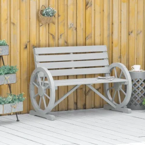 Outsunny Wooden Wagon Wheel Bench, 2-Person, Fir Wood, Carbonized, 41.5in L x 23.25in W x 29.5in H - 84B-183