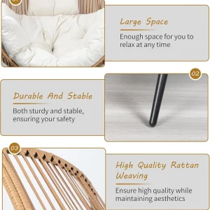 Shintenchi Wicker Egg Chair With Cushion - 400 Pounds Capacity