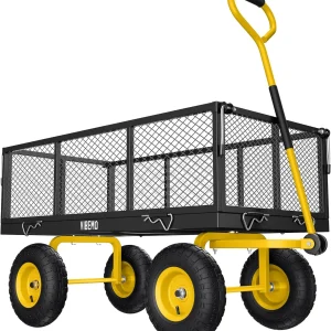 Vibemo Steel Garden Cart 2-in-1, 1400 lbs, 13 in Pneumatic Tires, Black - VB-GC02