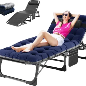 Slsy 5-Position Adjustable Folding Lounge Chair And Cot - 75.2" x 25.6" x 11.8"