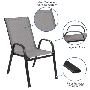 Emma + Oliver Outdoor Stack Chairs, Gray, 4 Pack, 21.25in W x 29in D x 36in H