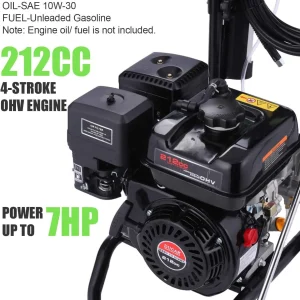 Gas Pressure Washer 4200 PSI 4.0 GPM, 212CC Engine, 5 Nozzles, 25ft Hose, 0.5Gal Soap Tank - 20FT x 1/4 Black