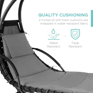 Best Choice Products Outdoor Hanging Steel Chaise Lounge Chair With Canopy, Charcoal Gray - SKY5871