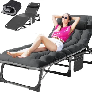 Slsy 5-Position Adjustable Folding Lounge Chair And Cot - 75.2" x 25.6" x 11.8"