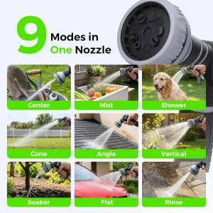 Retractable Garden Hose Reel 5/8 in x 100 ft Heavy Duty Wall Mounted With 9-Pattern Nozzle - 180 Degree Swivel
