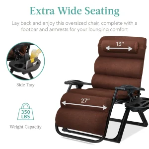 Best Choice Products Oversized Zero Gravity Folding Recliner With Removable Cushion And Side Tray - Fossil Gray
