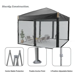 Aoodor Pop Up Canopy 12'x12' With Removable Mesh Sidewalls - Black