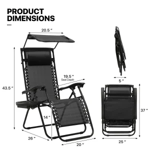 MoNiBloom Zero Gravity Reclining Chairs Set Of 2 With Canopy Shade And Headrest, Black - 330 lbs