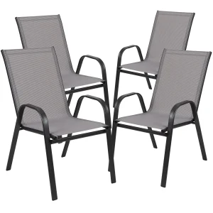 Emma + Oliver Outdoor Stack Chairs, Gray, 4 Pack, 21.25in W x 29in D x 36in H