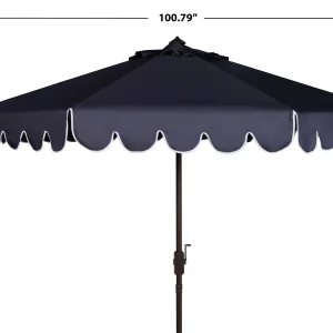 Safavieh Patio Umbrella 9' Crank Tilt Navy/White - Venice