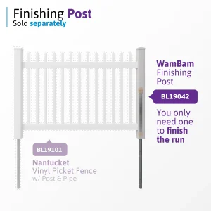 WamBam White Vinyl Picket Fence Panel Kit, 4ft H x 6ft W, 1 Panel + 1 Post - BL19101