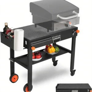 Portable Outdoor Folding Grill Table Cart With Paper Towel Holder, 17.5 in D x 31 in W x 28.3 in H - Model 39