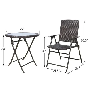 Ulax Furniture 3-Piece Wicker Folding Bistro Set With Balcony Table And Chairs