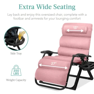 Best Choice Products Oversized Zero Gravity Folding Recliner With Removable Cushion And Side Tray - Fossil Gray