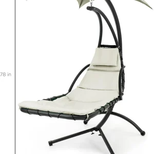 Best Choice Products Outdoor Hanging Steel Chaise Lounge Chair With Canopy, Charcoal Gray - SKY5871