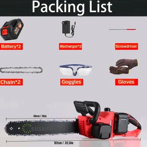 16 Inch 42V Brushless Cordless Chainsaw Kit, 1200W With 2x2000mAh Batteries And 2 Chains