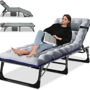 Slsy 5-Position Adjustable Folding Lounge Chair And Cot - 75.2" x 25.6" x 11.8"