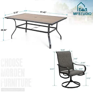 Patio Dining Set With Umbrella And 6 Sling Dining Swivel Chairs, 8-Piece - 60 x 37.4 x 28 Inches