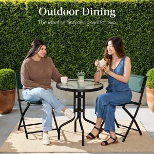 Best Choice Products 3-Piece Patio Bistro Dining Set With Glass Tabletop And Folding Chairs - Gray