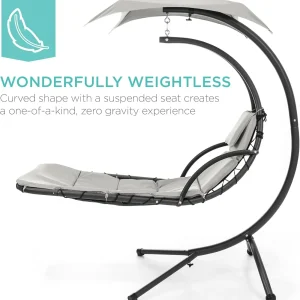 Best Choice Products Outdoor Hanging Steel Chaise Lounge Chair With Canopy, Charcoal Gray - SKY5871