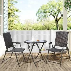 Ulax Furniture 3-Piece Wicker Folding Bistro Set With Balcony Table And Chairs