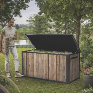 Keter 170 Gallon Durable Resin Outdoor Deck Box Storage, Pine