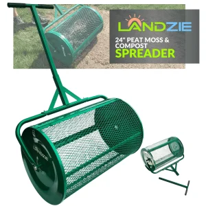 Landzie 24-Inch Walk-Behind Compost Spreader With Metal Mesh Basket