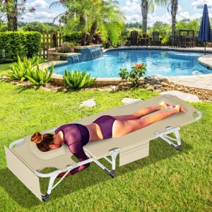 Slsy 5-Position Adjustable Folding Lounge Chair And Cot - 75.2" x 25.6" x 11.8"