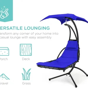 Best Choice Products Outdoor Hanging Steel Chaise Lounge Chair With Canopy, Charcoal Gray - SKY5871