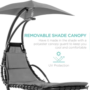 Best Choice Products Outdoor Hanging Steel Chaise Lounge Chair With Canopy, Charcoal Gray - SKY5871