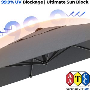 HOMSHADE Cantilever Patio Umbrella, 9x12FT, Grey, Aluminum, 360 Degree Rotation, 6 Tilts