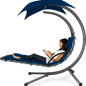 Best Choice Products Outdoor Hanging Steel Chaise Lounge Chair With Canopy, Charcoal Gray - SKY5871