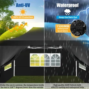 HOTEEL Heavy Duty Pop-Up Canopy Tent 10x15, 4 Sidewalls, Black
