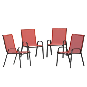 Emma + Oliver Outdoor Stack Chairs, Gray, 4 Pack, 21.25in W x 29in D x 36in H