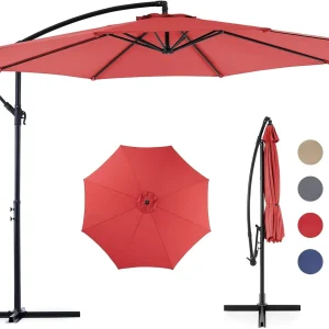 Sweetcrispy 9.8FT Offset Patio Umbrella With Easy Tilt Adjustment, 8 Ribs, Blue