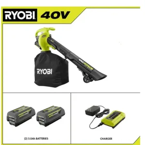 RYOBI Vac Attack 40V Cordless Leaf Vacuum & Mulcher With 2x 5.0Ah Batteries & Charger - RY40451-2B