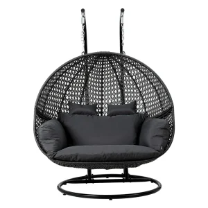 Gardeon Hanging Pod Chair With Stand And Cushion, 2 Seater, Grey