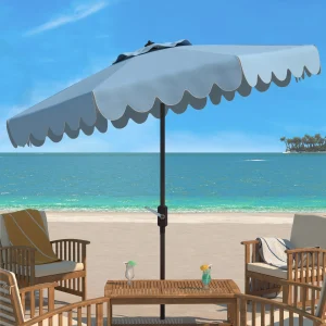 Safavieh Patio Umbrella 9' Crank Tilt Navy/White - Venice