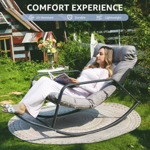 RADIATA Oversized Wicker Papasan Rocking Recliner With Footrest, 450 lbs, Beige