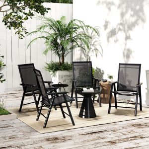 Patio Folding Stackable Outdoor Sling Chairs, 4 Count, Black - 22.87in L x 25.15in W x 37in H